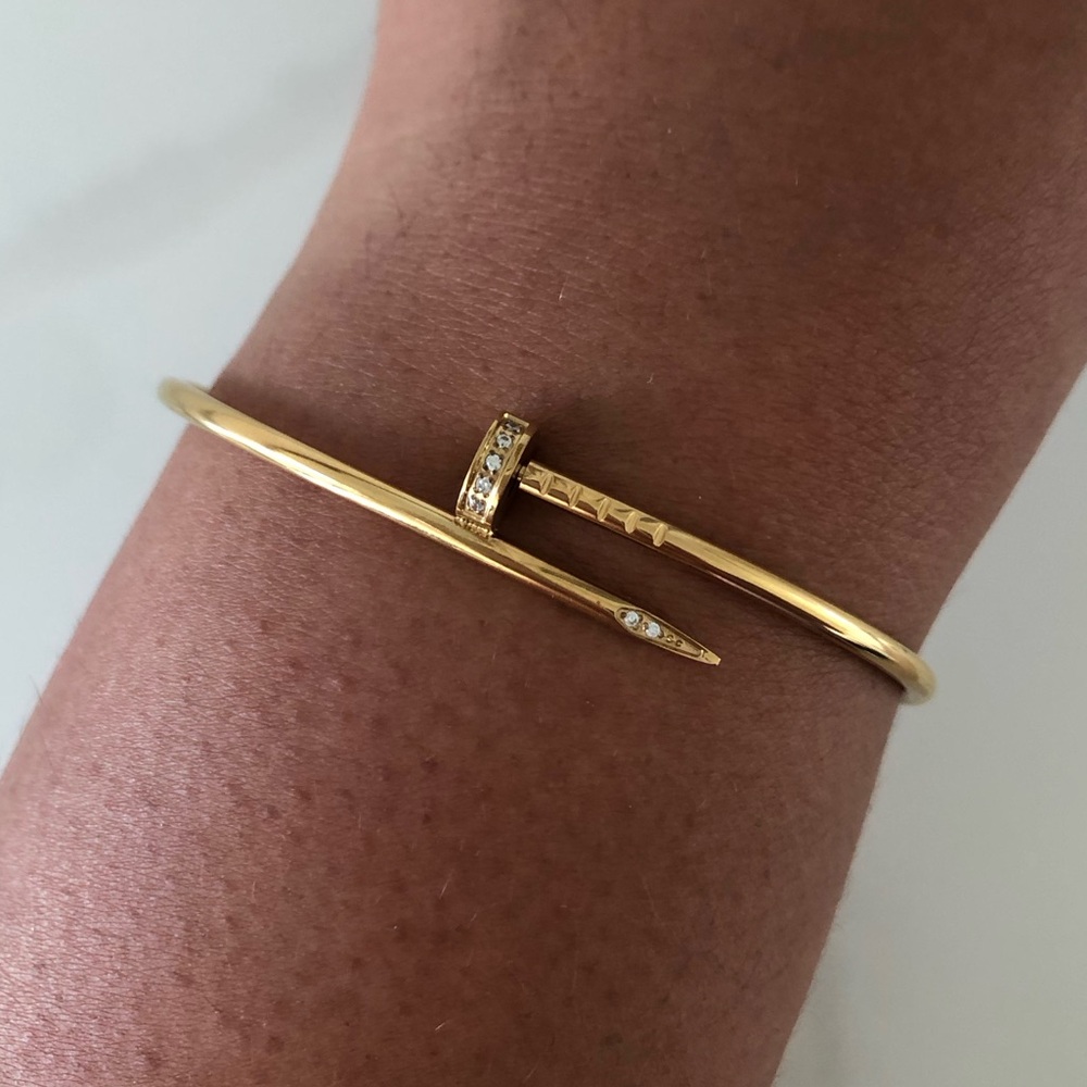 Small Model Gold Nail Bracelet with Zirconia stones